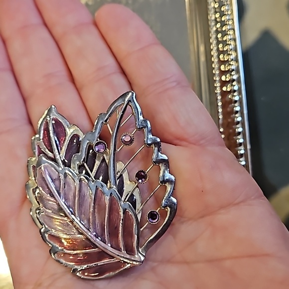 Kenneth Cole Silver Enamel Leaf Pin Brooch - Picture 4 of 7